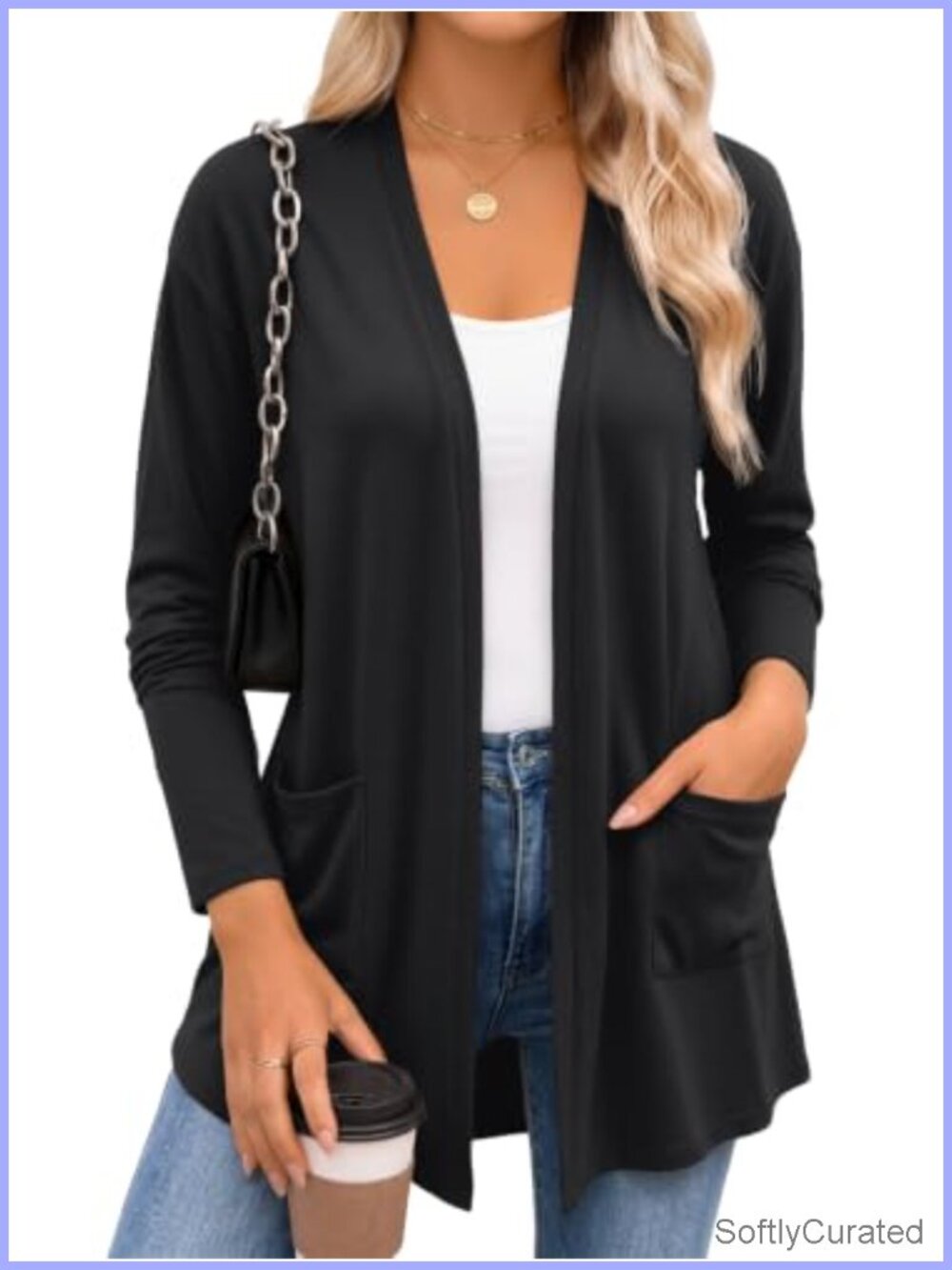Women's Lightweight Open Front Cardigan Soft Rayon Long Sleeve Layer